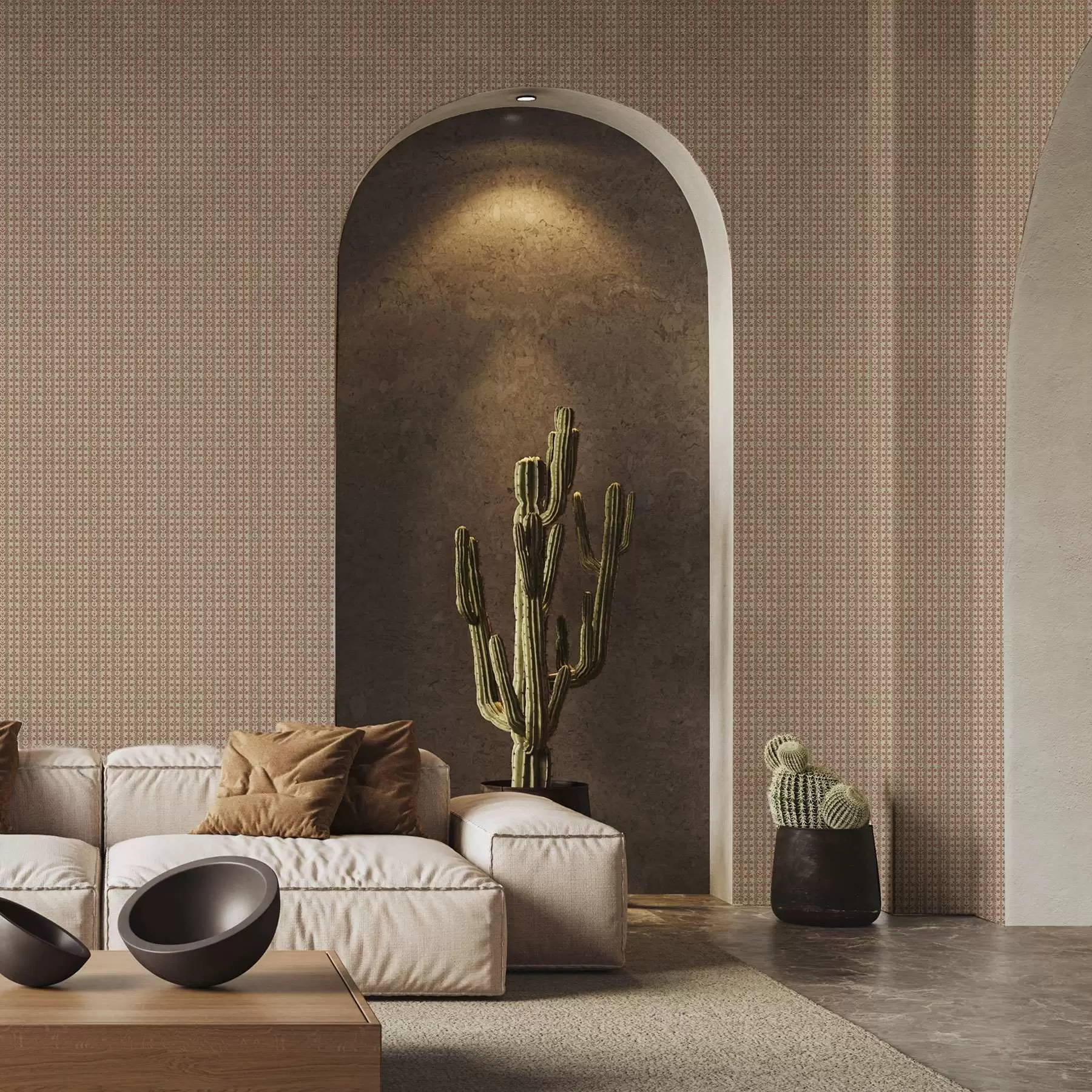 Papier peint Ornement rayé avec fleurs rouges a00341