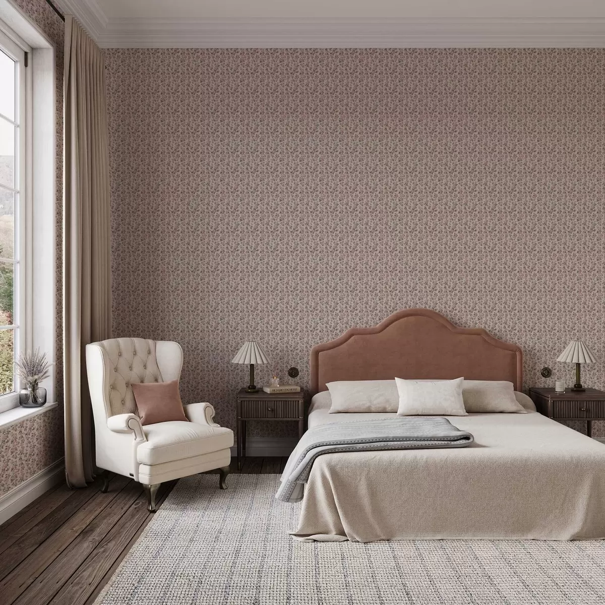 Papier peint Roses roses sur fond beige a00346