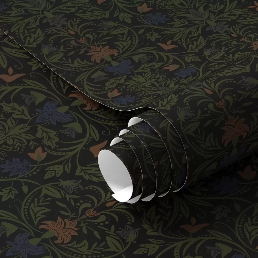 Papier peint Ornement sombre avec des plantes de style classique a00412