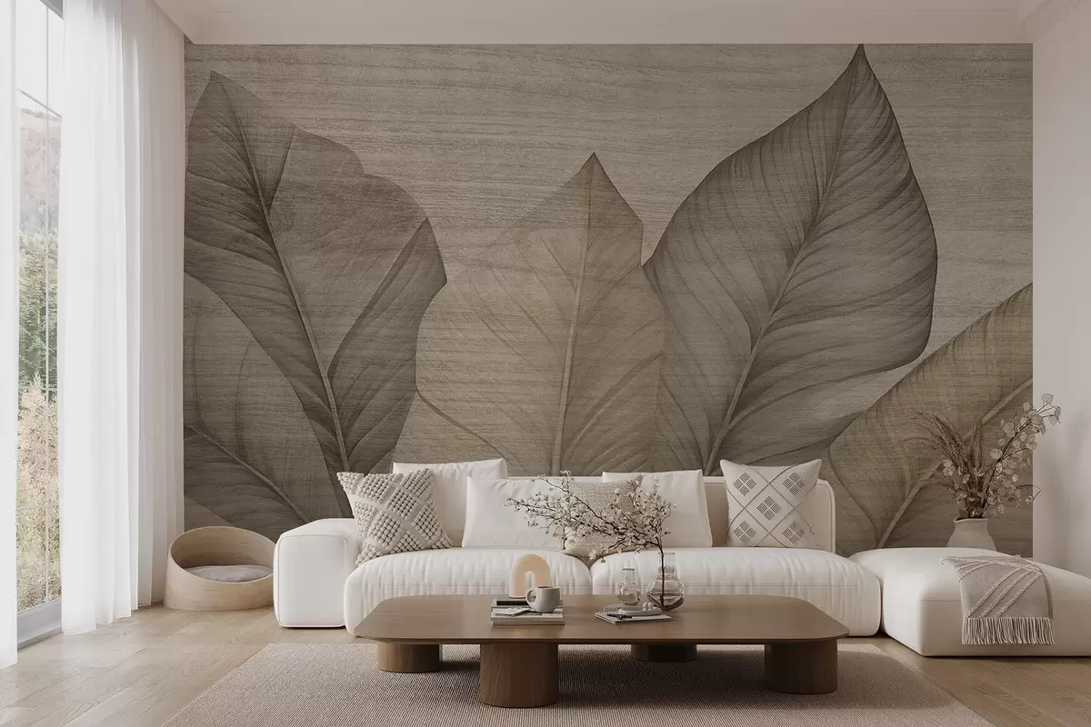 Papier peint Feuilles nettes avec texture superposée w04438