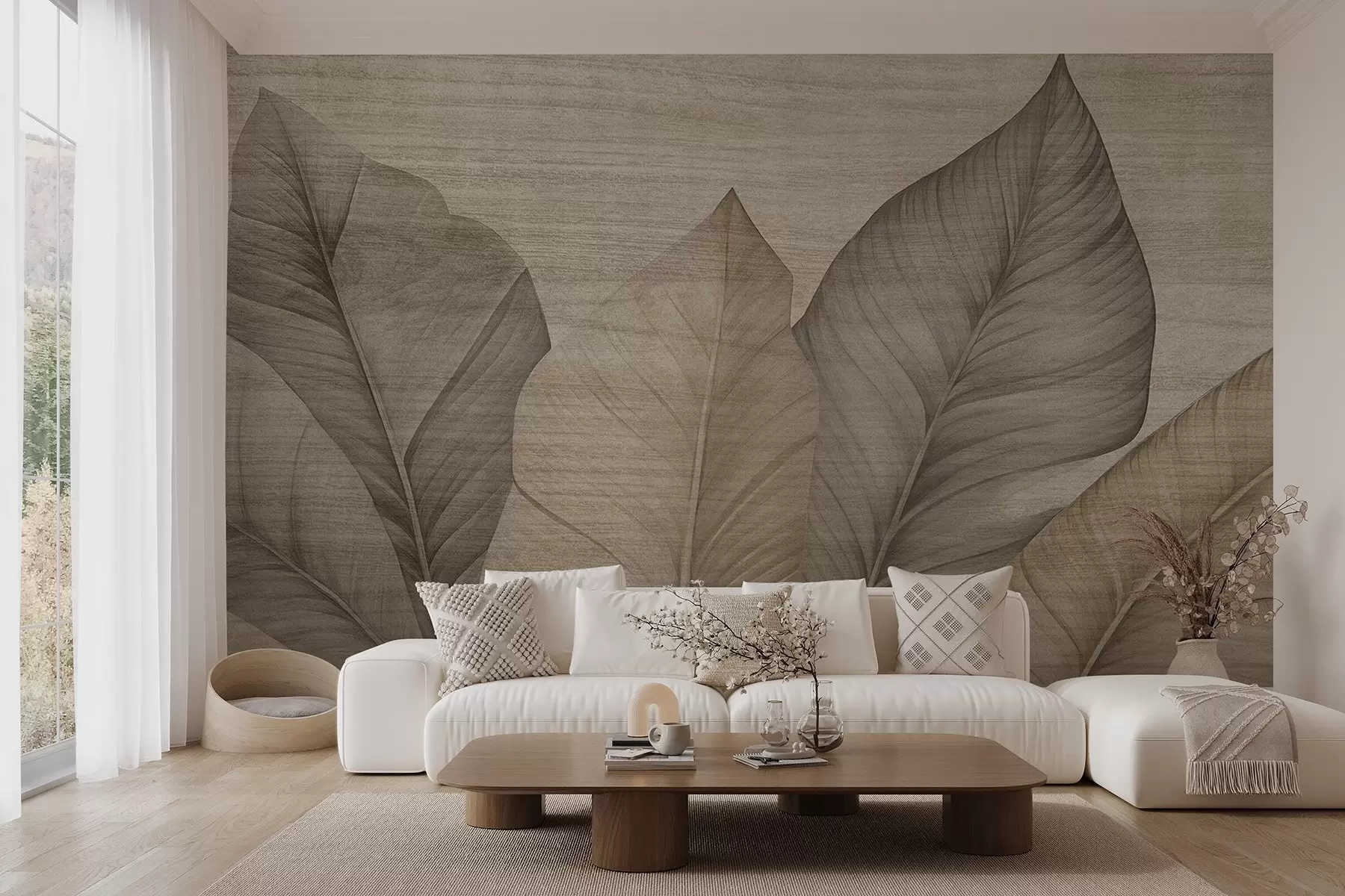 Papier peint Feuilles nettes avec texture superposée w04438