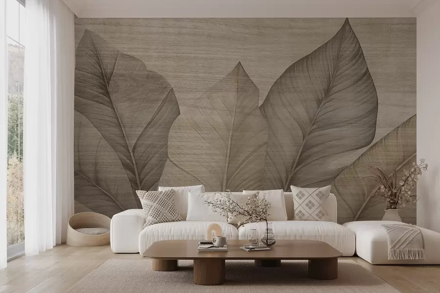 Papier peint Feuilles nettes avec texture superposée w04438