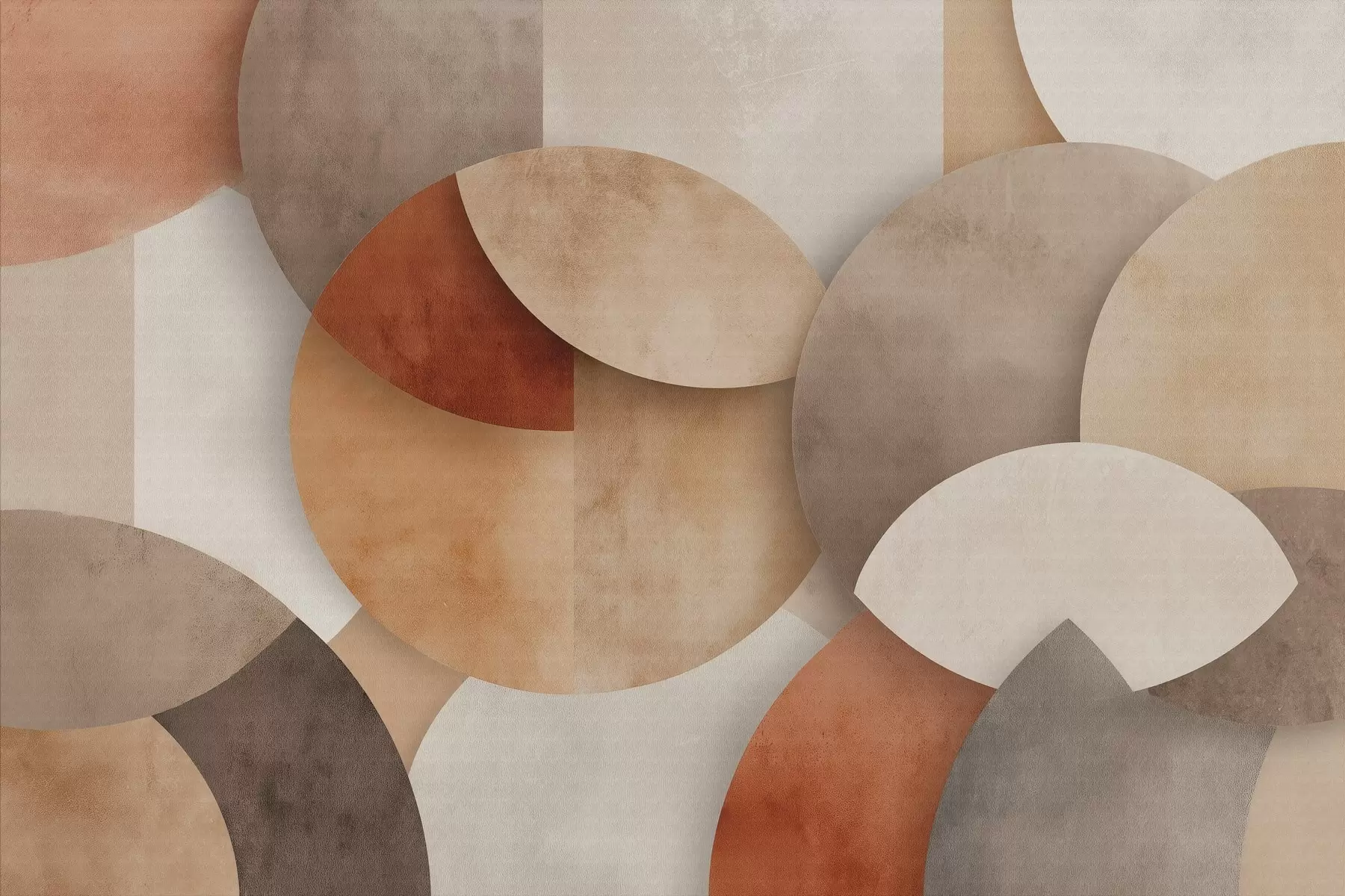 Papier peint géométrie abstraite texturée dans des tons chauds de brun et d'ocre w04310