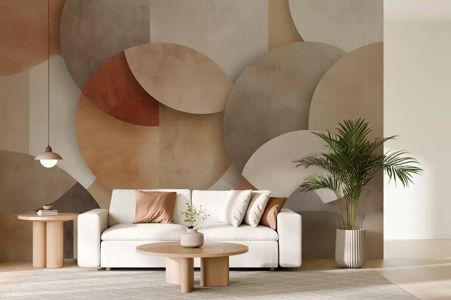 Papier peint géométrie abstraite texturée dans des tons chauds de brun et d'ocre w04310