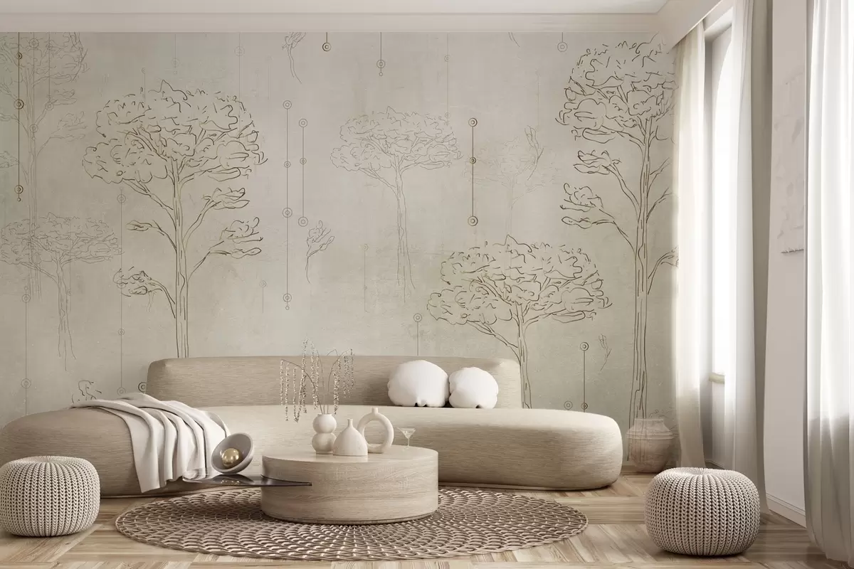 Papier peint Silhouettes linéaires d'arbres dans un style minimaliste w04403