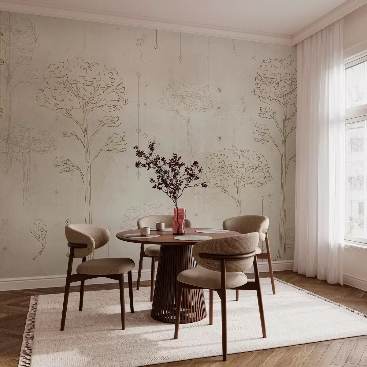 Papier peint Silhouettes linéaires d'arbres dans un style minimaliste w04403