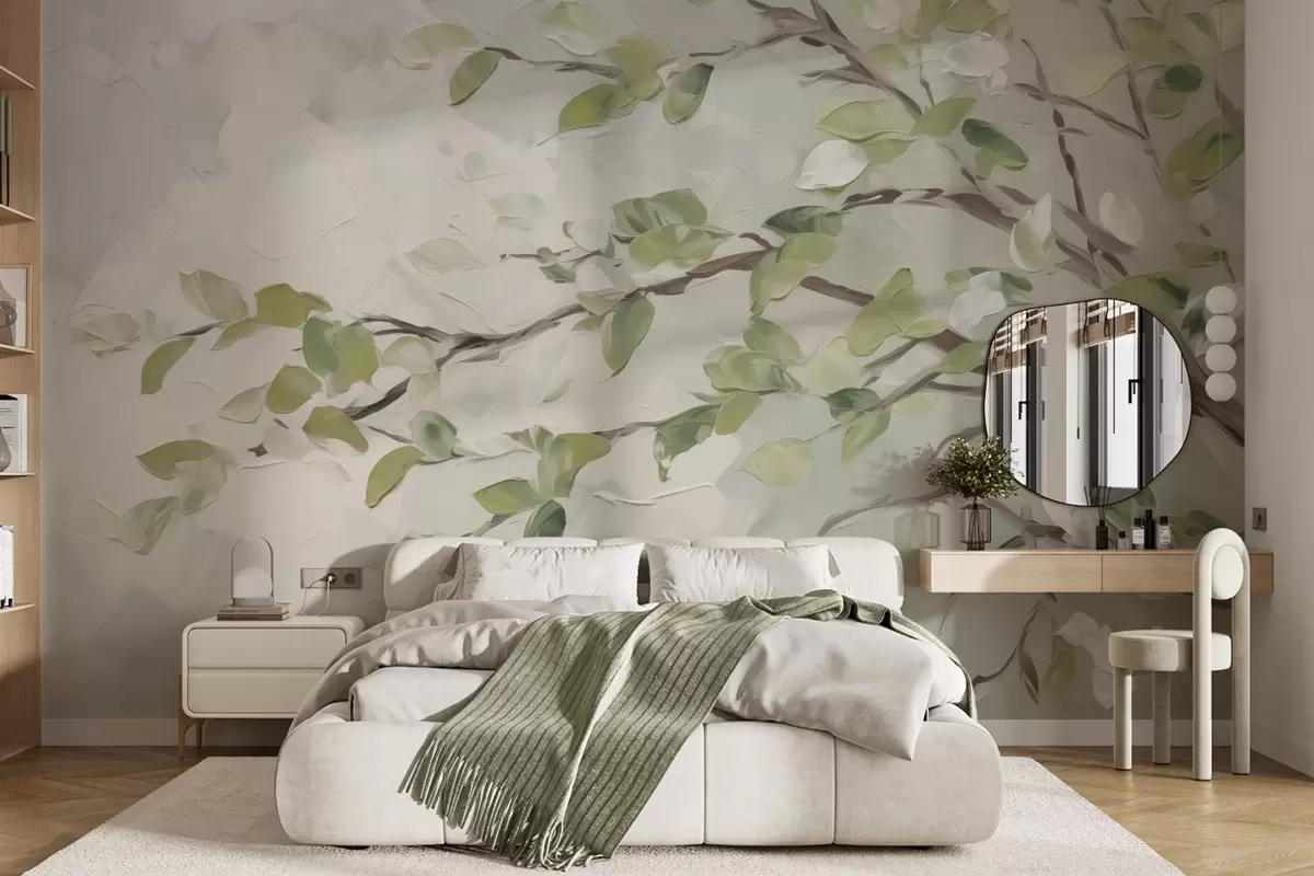 Papier peint Branche d'arbre avec feuilles w04464