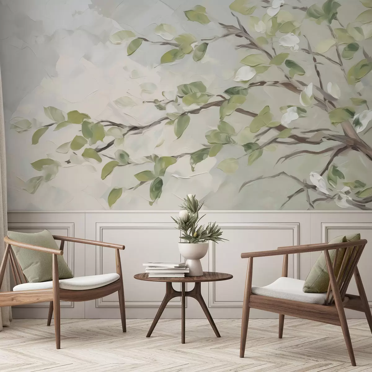 Papier peint Branche d'arbre avec feuilles w04464