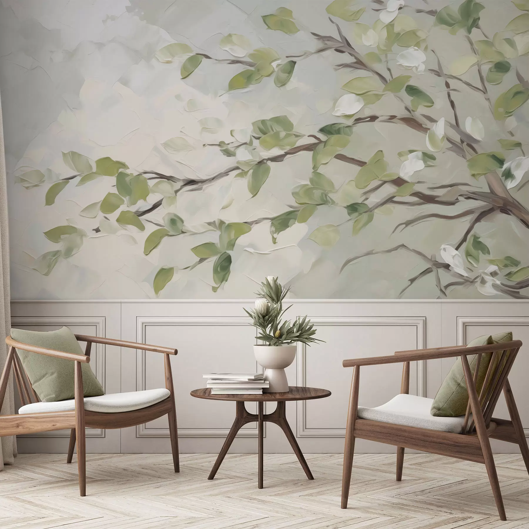 Papier peint Branche d'arbre avec feuilles w04464