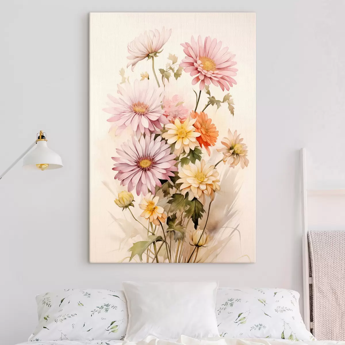 Tableau Bouquet de fleurs colorées, style aquarelle douce, sur fond clair s45559