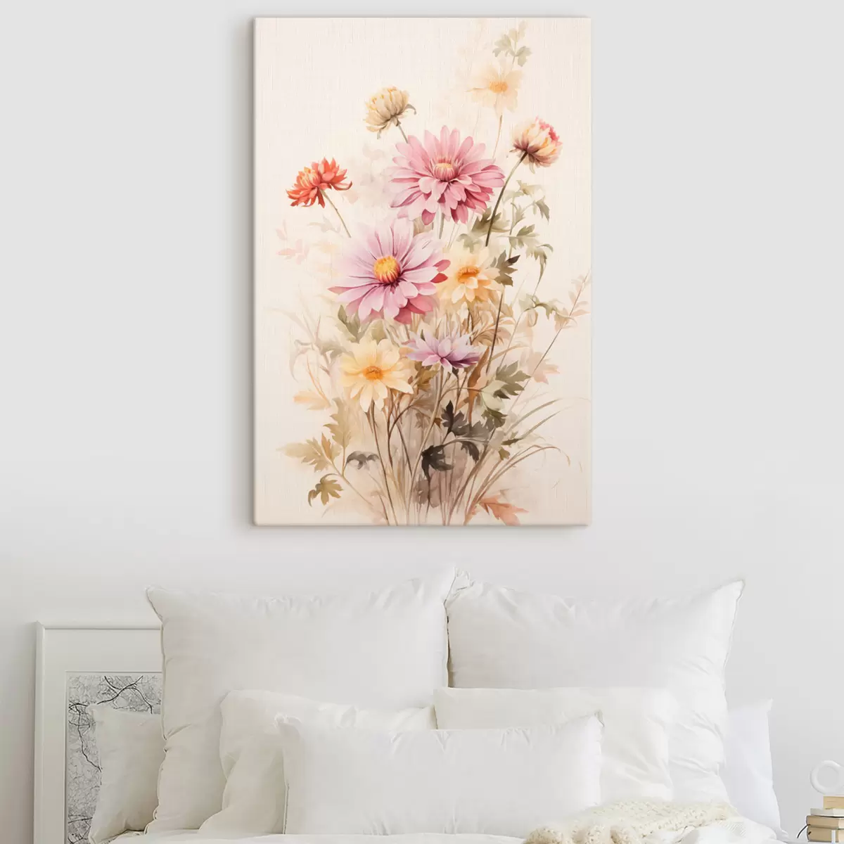 Tableau Bouquet de fleurs colorées, style aquarelle douce, sur fond clair, illustration botanique  s45560