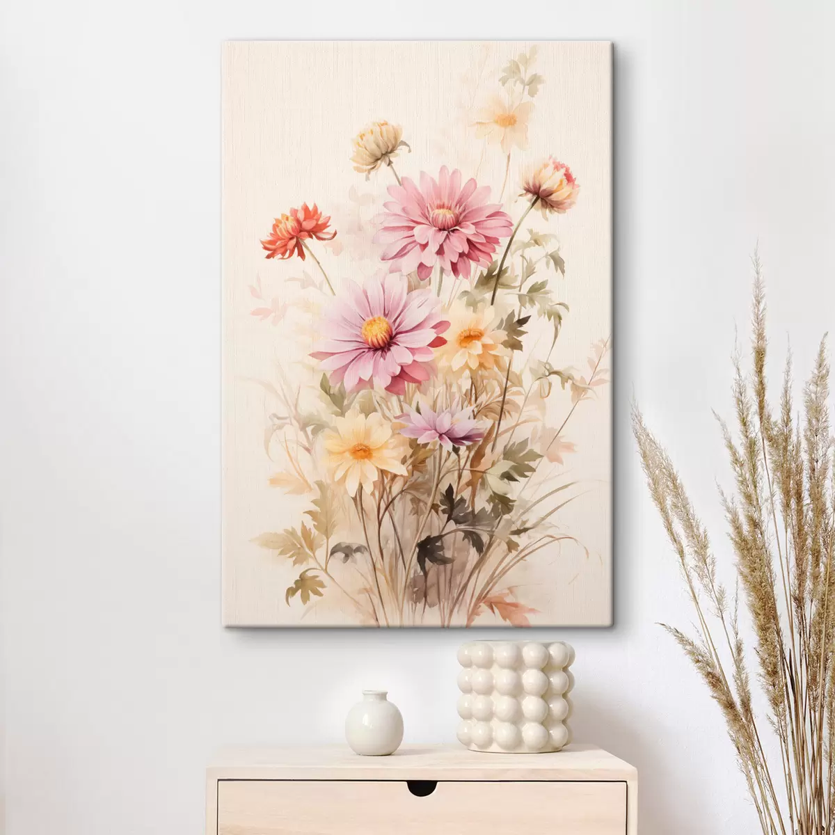Tableau Bouquet de fleurs colorées, style aquarelle douce, sur fond clair, illustration botanique  s45560