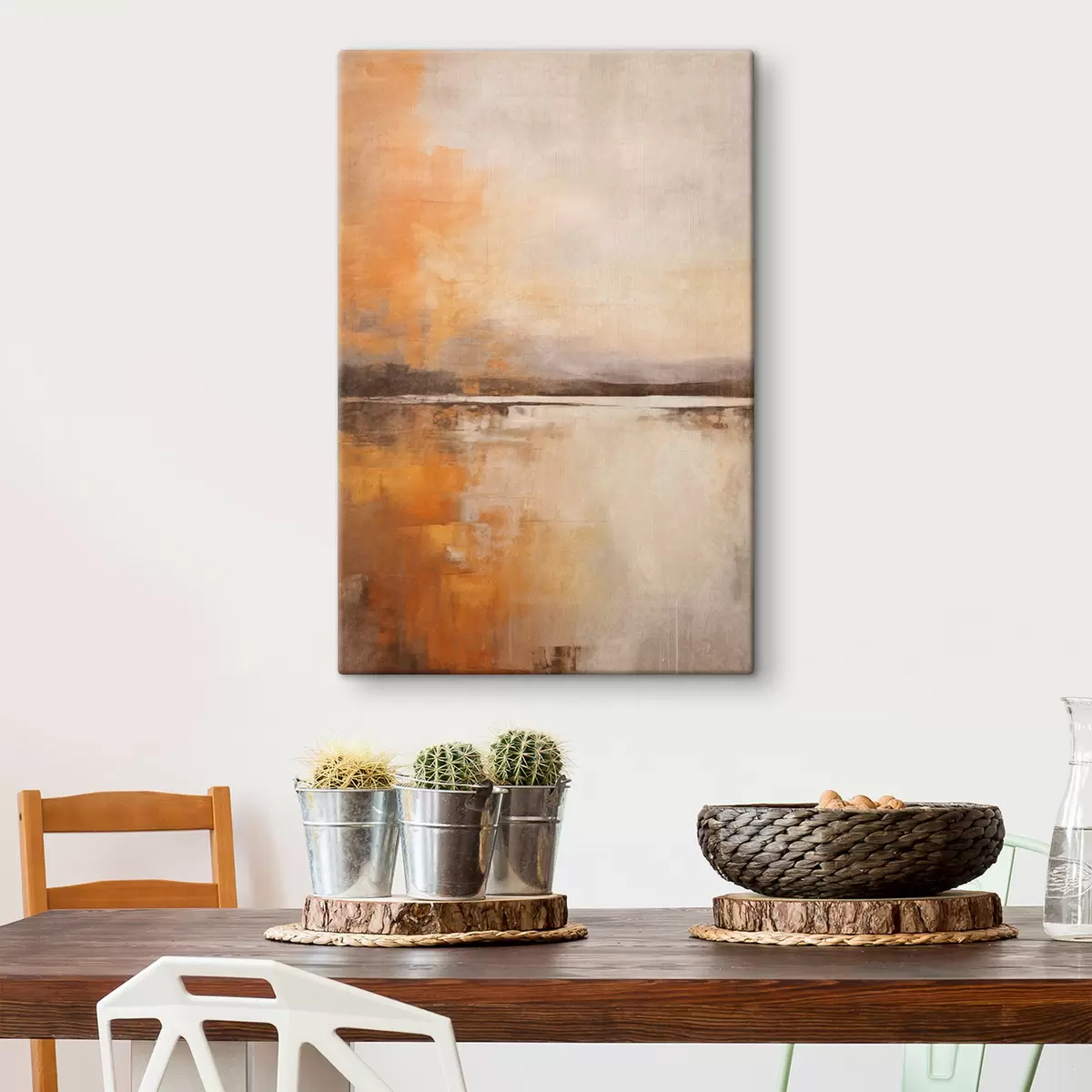 Tableau Paysage abstrait texturé dans les tons orange, marron et beige s45568