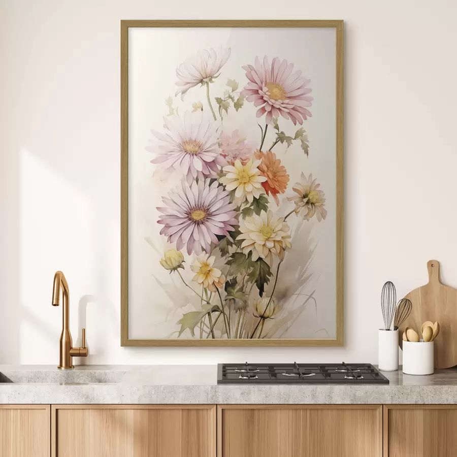 Papier peint Bouquet de fleurs colorées, style aquarelle douce, sur fond clair f45559