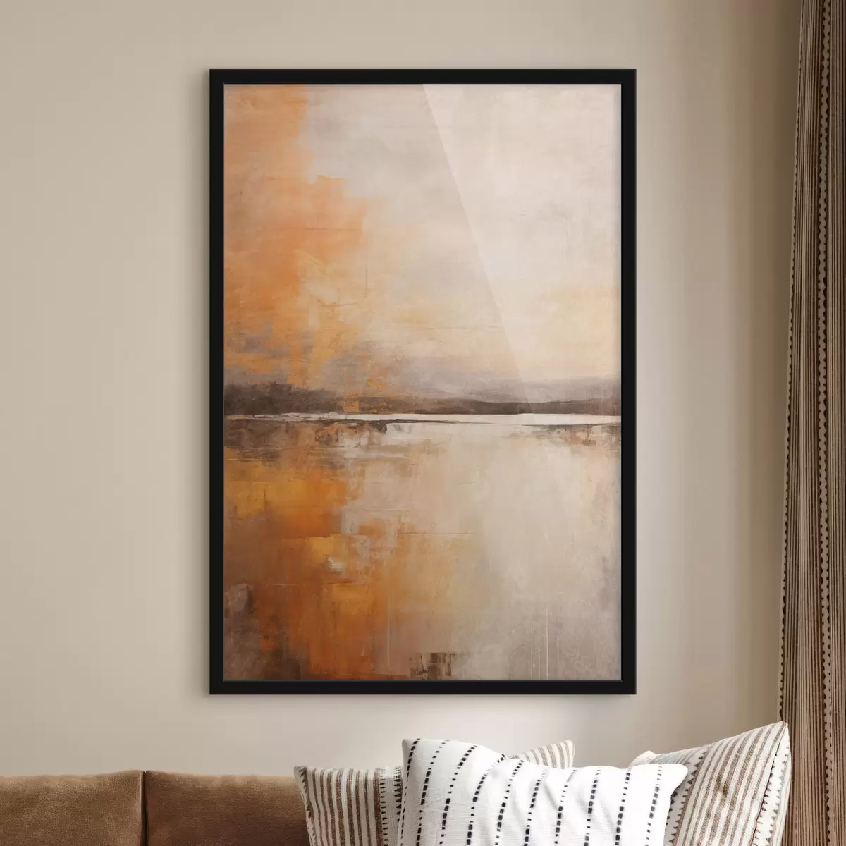 Poster Paysage abstrait texturé dans les tons orange, marron et beige f45568