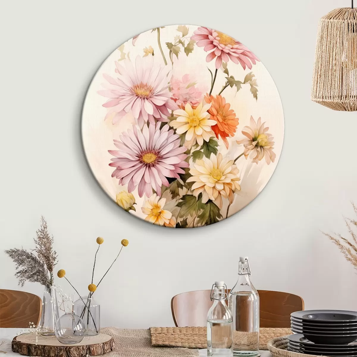 Tableaux rondes Bouquet de fleurs colorées, style aquarelle douce, sur fond clair r45559