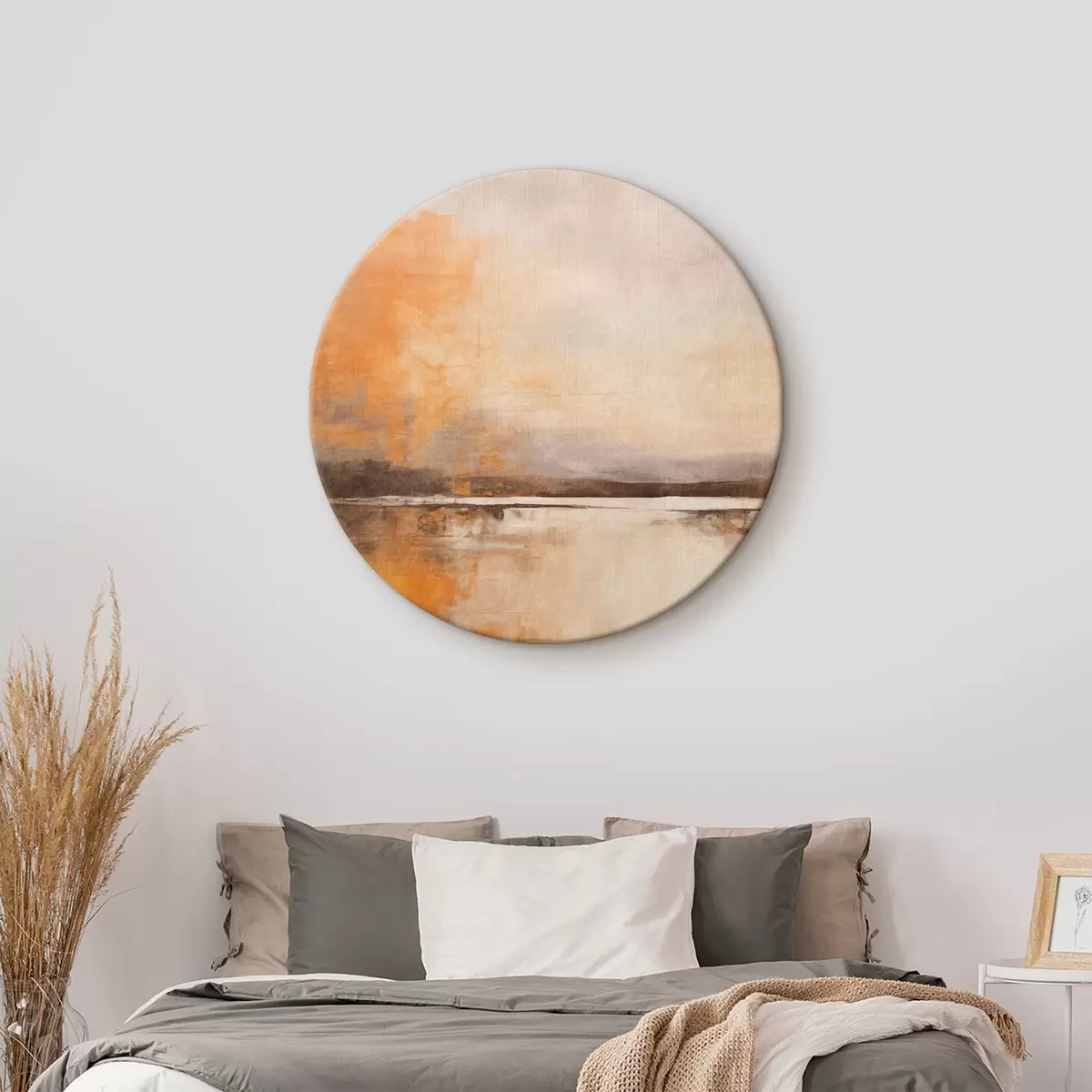 Tableaux rondes Paysage abstrait texturé dans les tons orange, marron et beige r45568