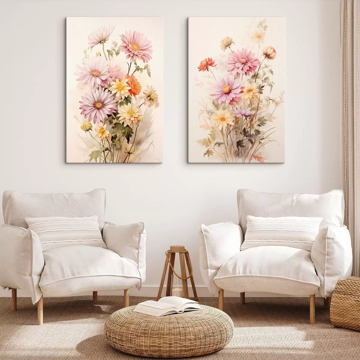 Tableau Bouquet de fleurs colorées, style aquarelle douce, sur fond clair, illustration botanique m00649