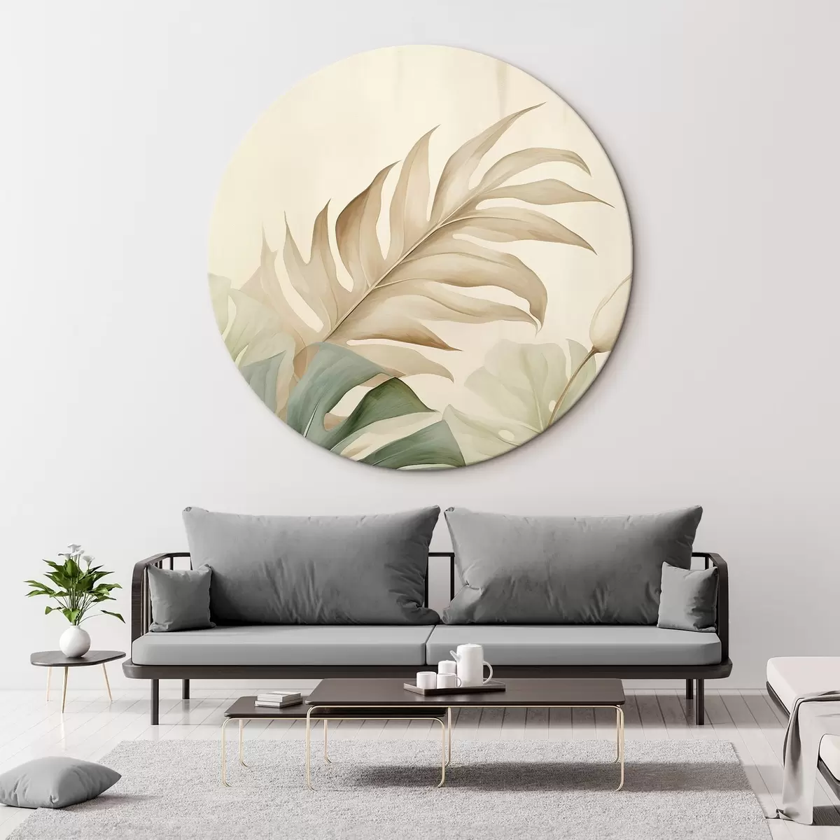 Tableaux rondes Feuilles tropicales sur fond clair r45617
