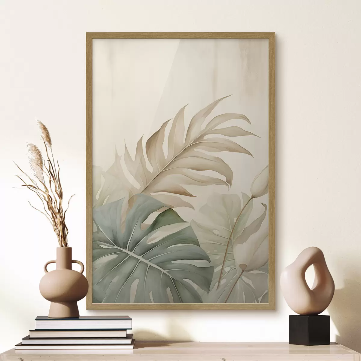 Poster Feuilles tropicales sur fond clair f45617
