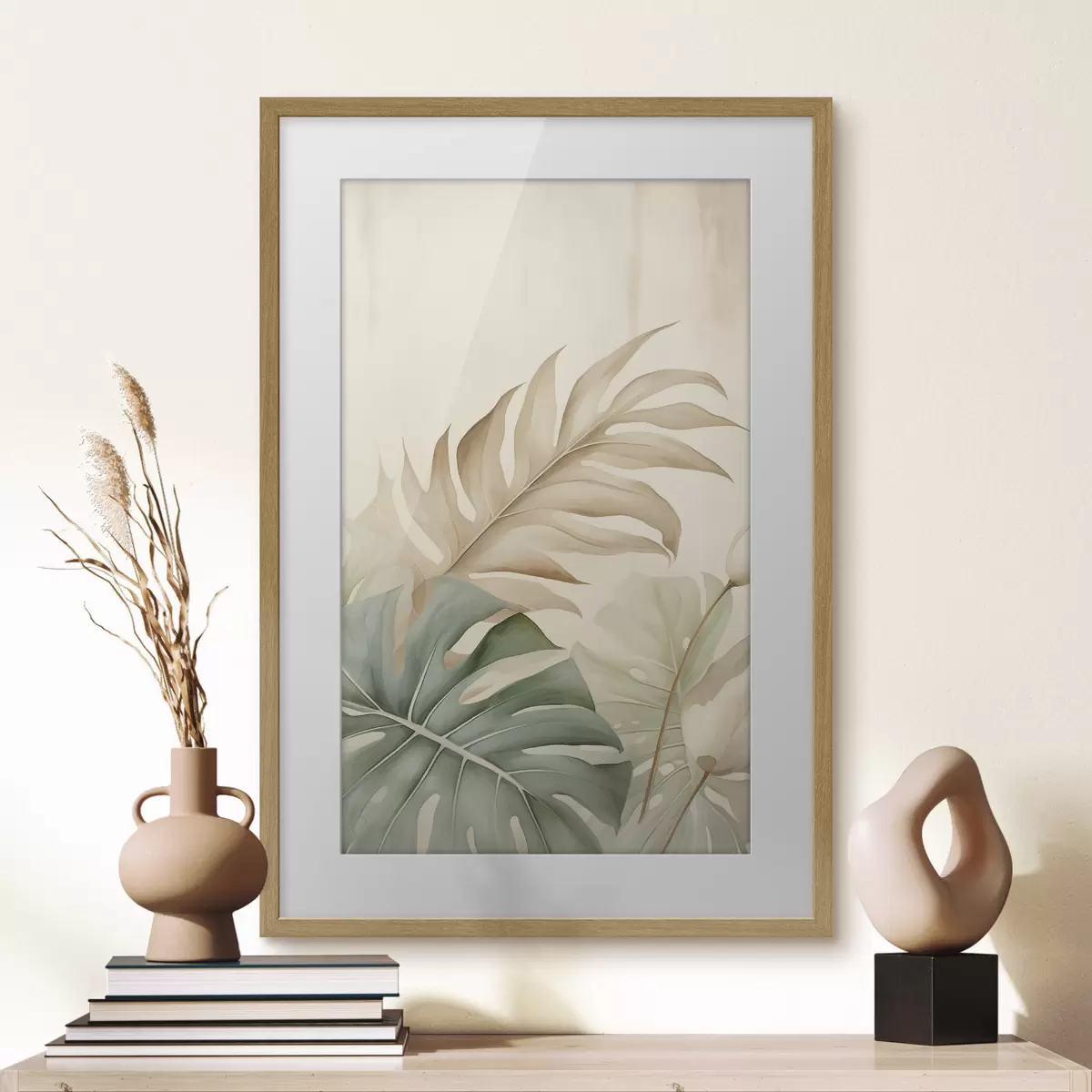Poster Feuilles tropicales sur fond clair f45617