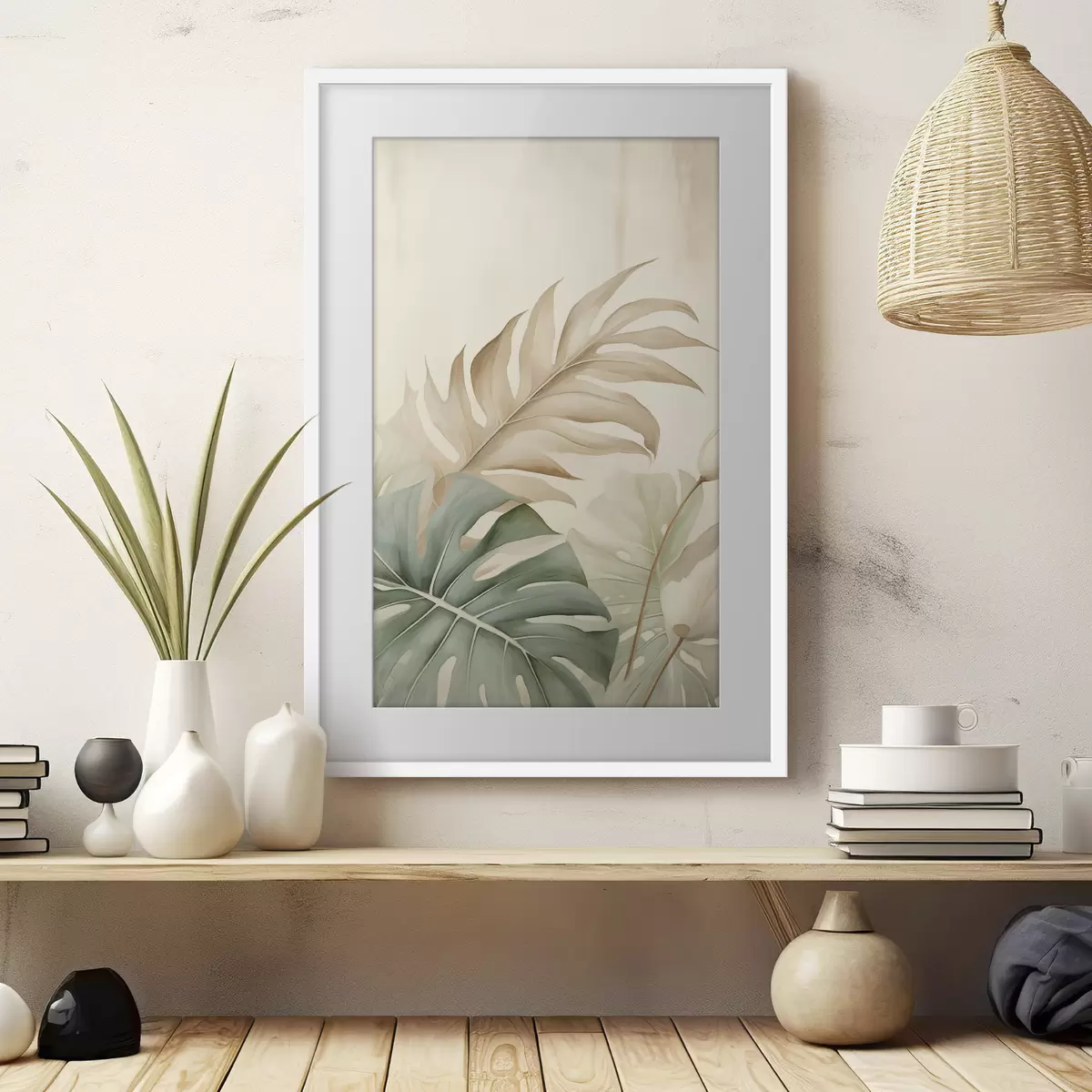 Poster Feuilles tropicales sur fond clair f45617