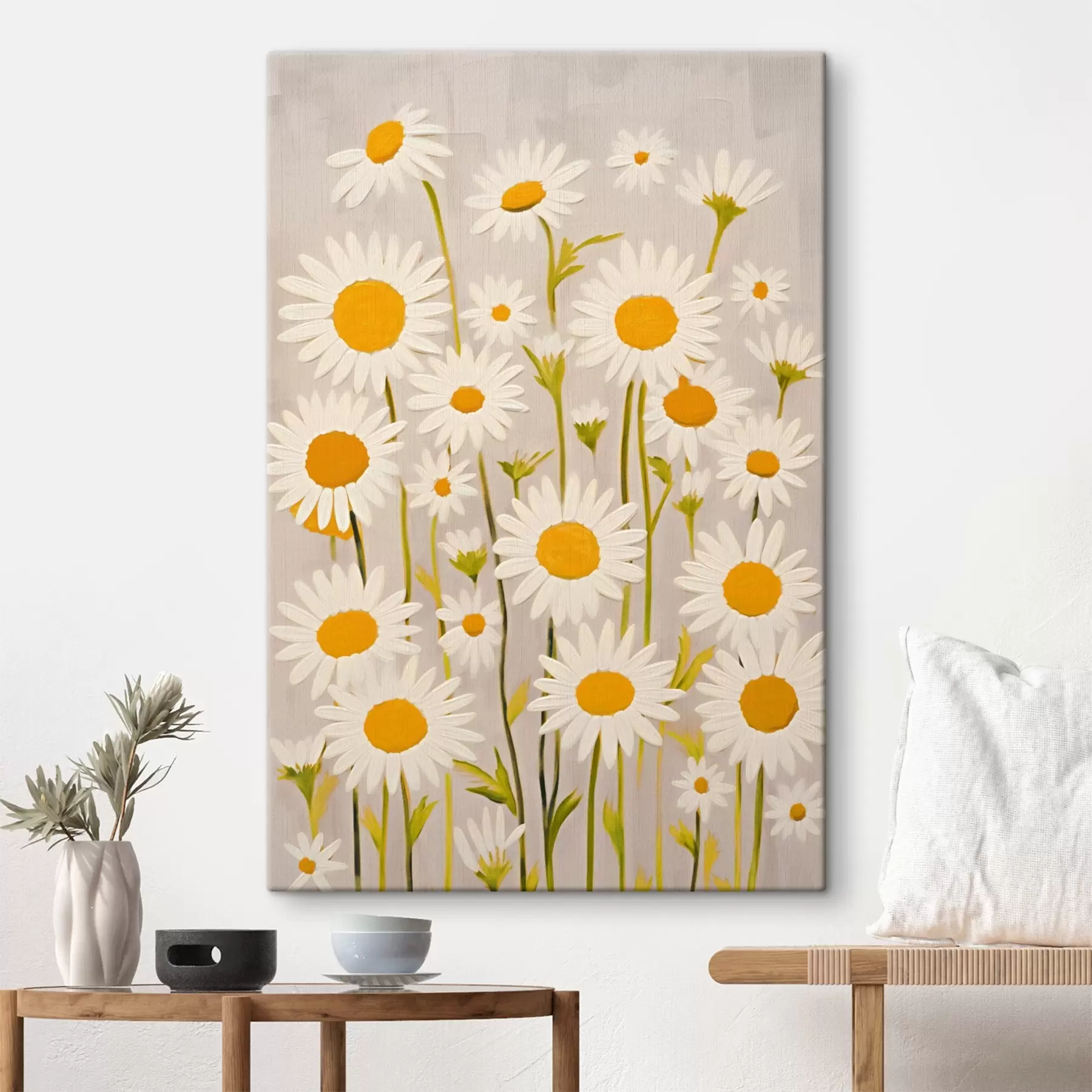 Tableau Fleurs sauvages : composition de marguerites sur fond clair s45528