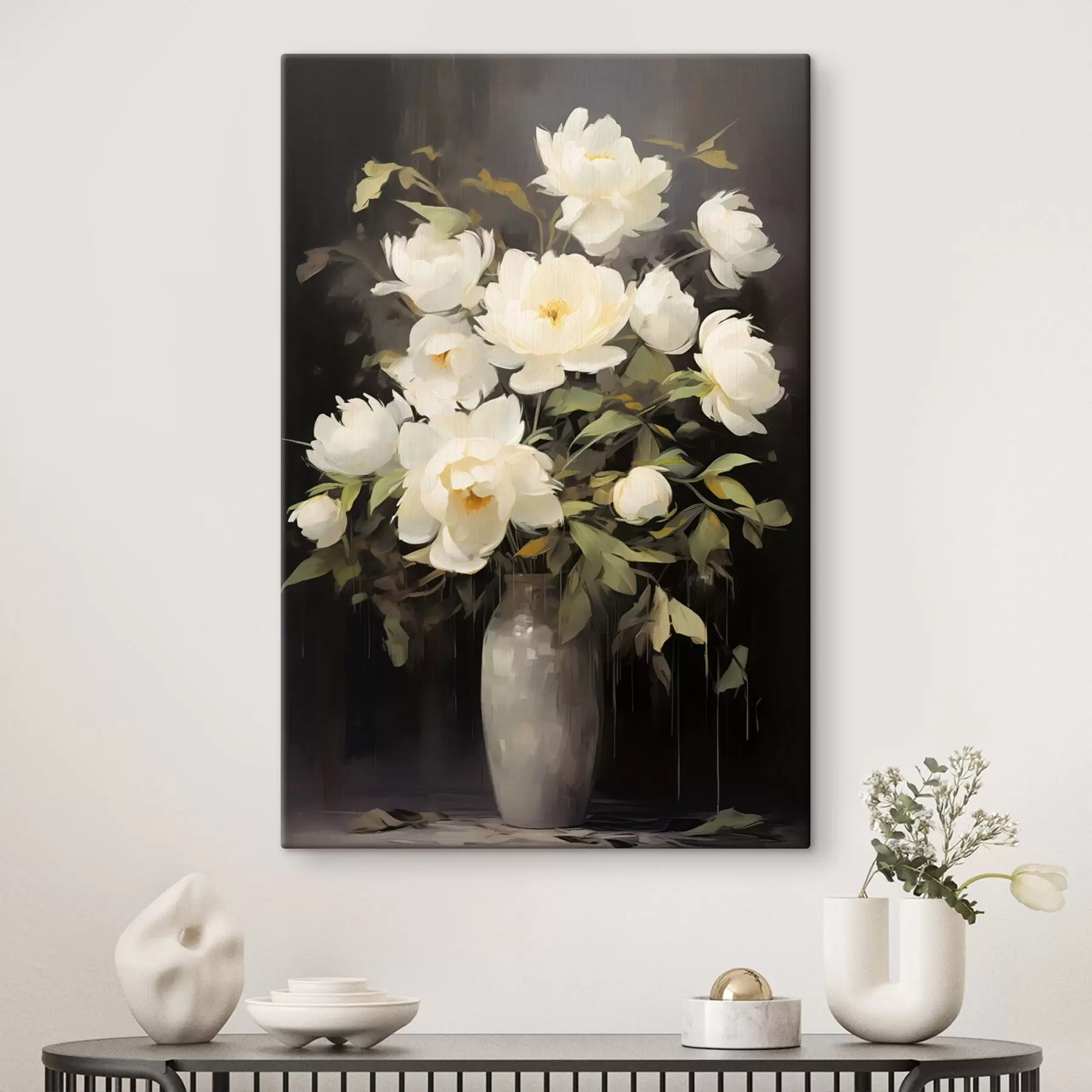 Tableau Pivoines délicates dans un vase : composition florale dans le style de la peinture s45532
