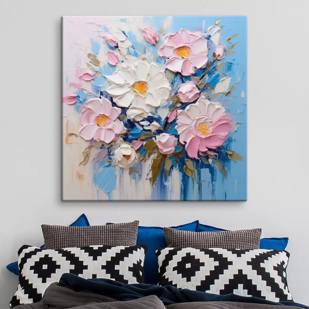 Tableau Composition picturale dans les tons roses et bleus s45538
