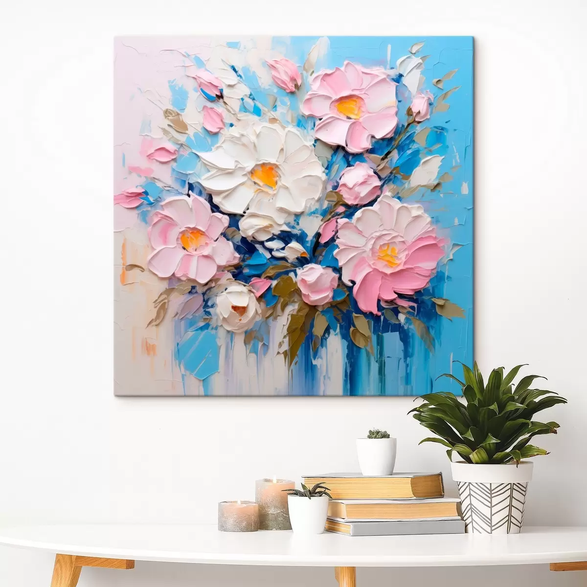 Tableau Composition picturale dans les tons roses et bleus s45538