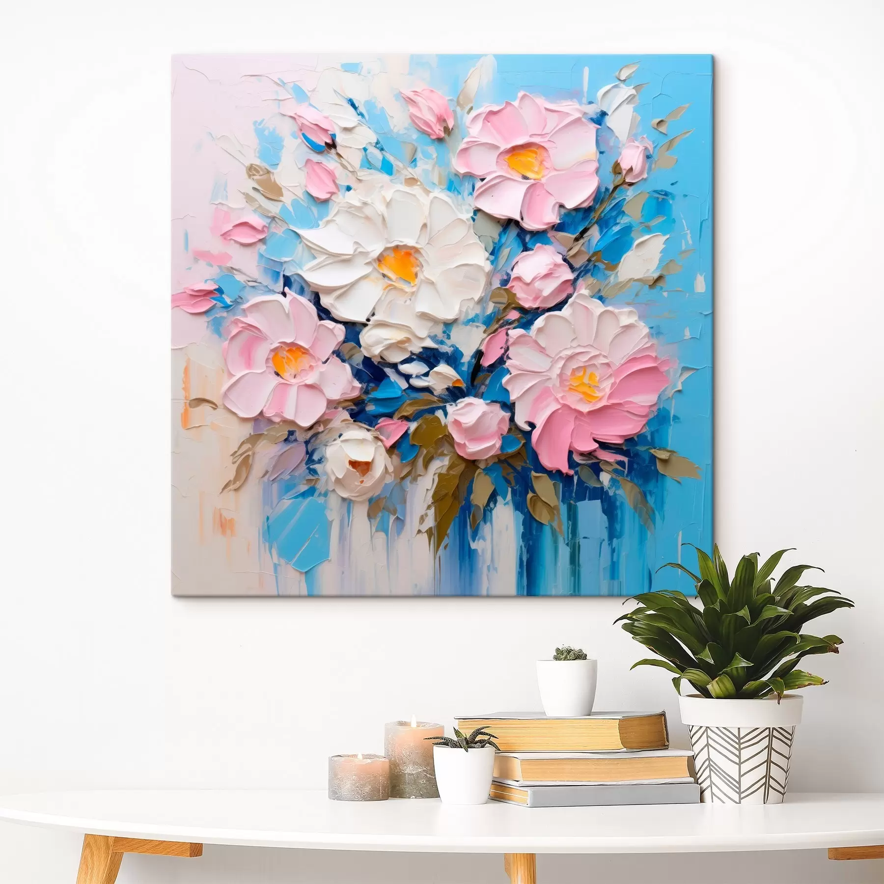 Tableau Composition picturale dans les tons roses et bleus s45538