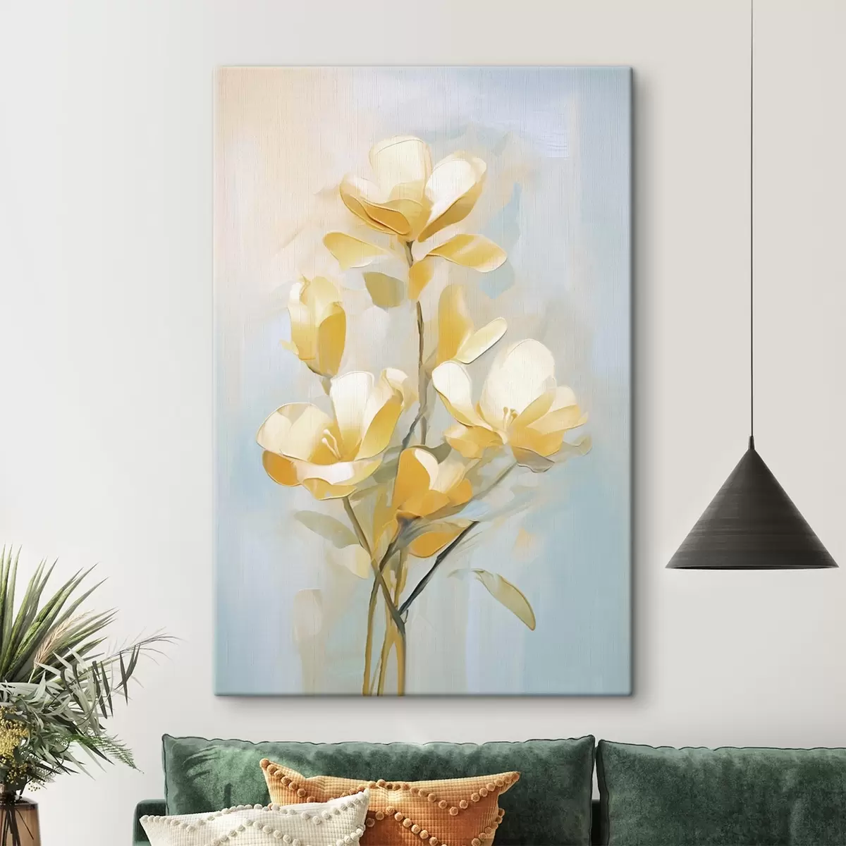 Tableau Motif floral : bouquet dans les tons jaune clair et bleu s45540