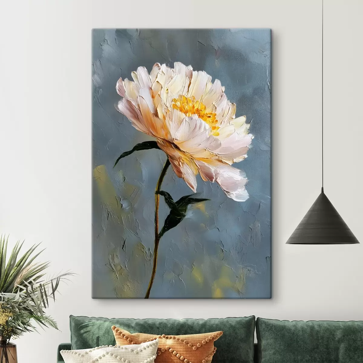Tableau Fleur abstraite : composition dans les tons bleus et gris s45542