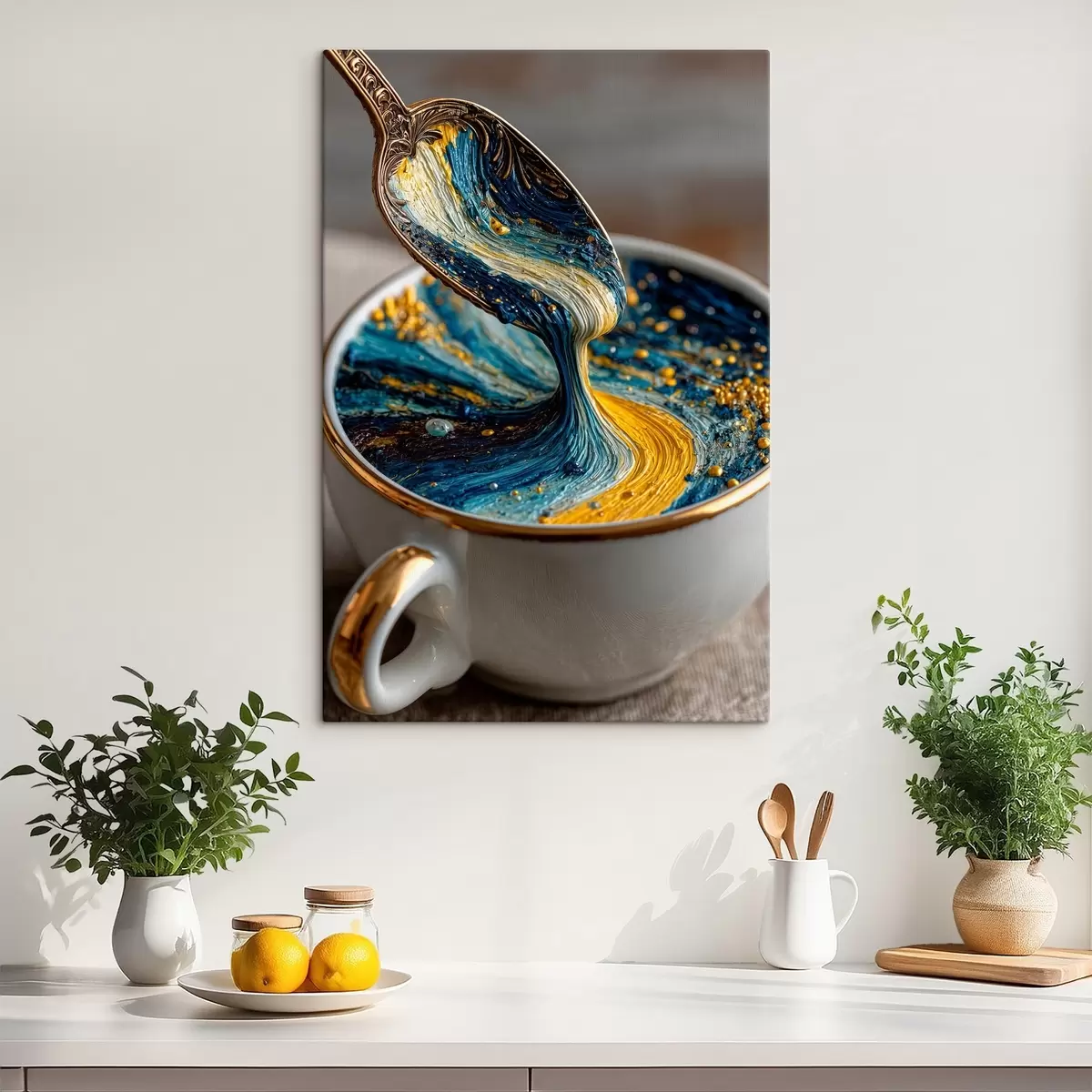 Tableau Composition abstraite : couleurs mélangées dans une tasse dans le style de Van Gogh s45545