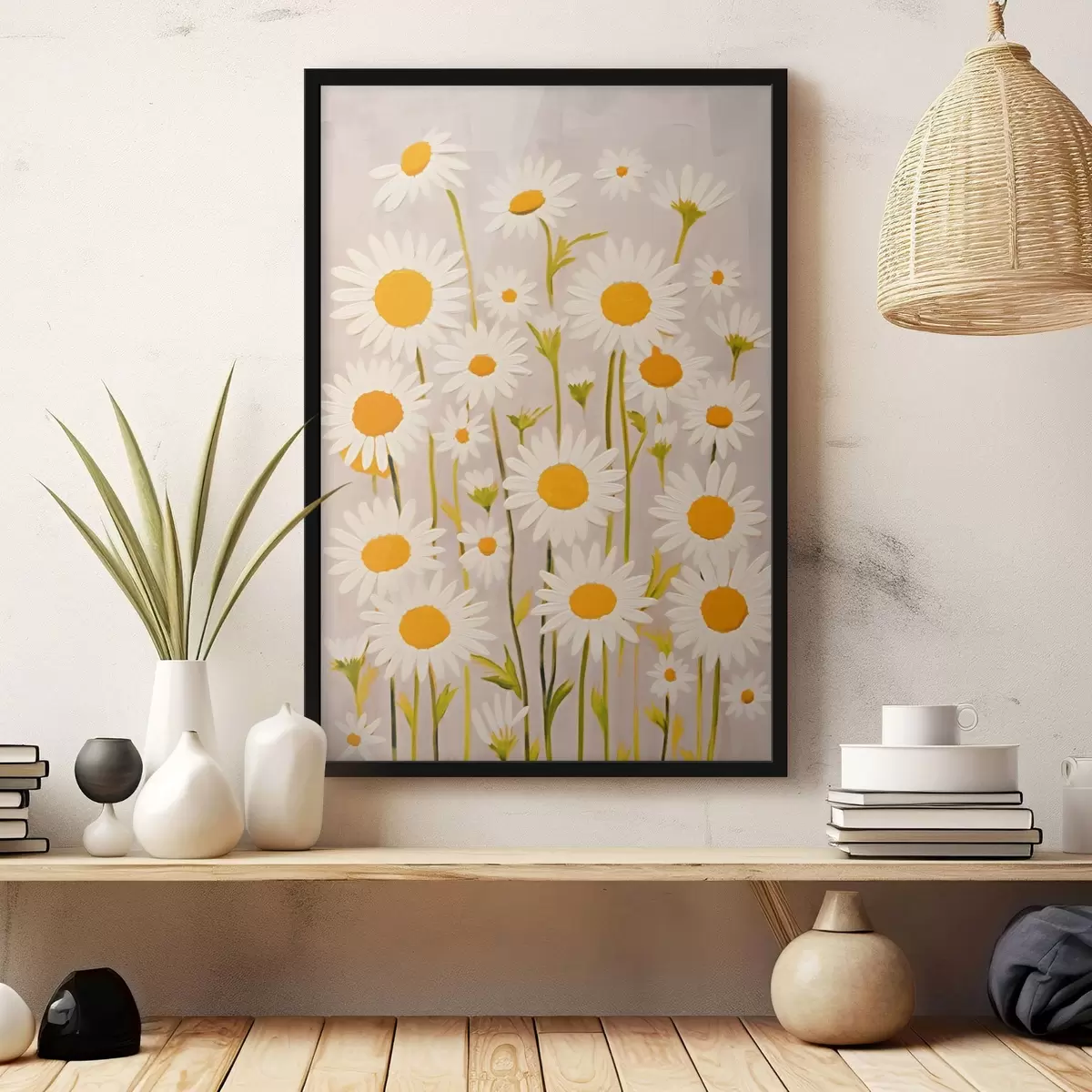 Poster Fleurs sauvages : composition de marguerites sur fond clair f45528