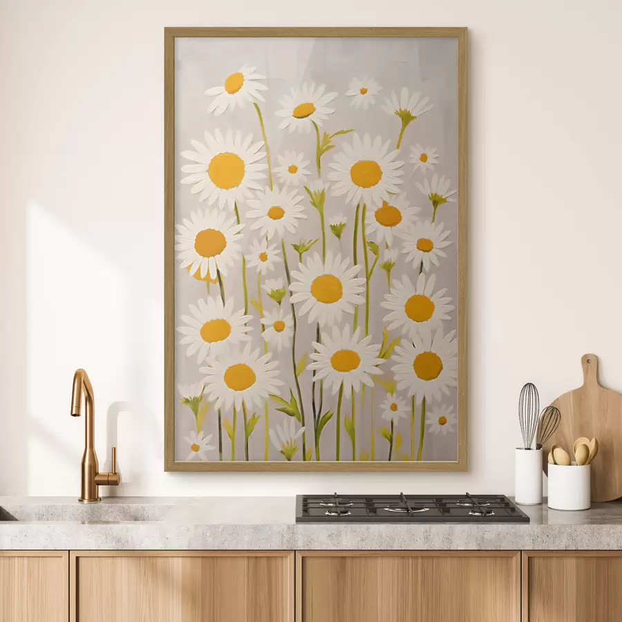 Papier peint Fleurs sauvages : composition de marguerites sur fond clair f45528
