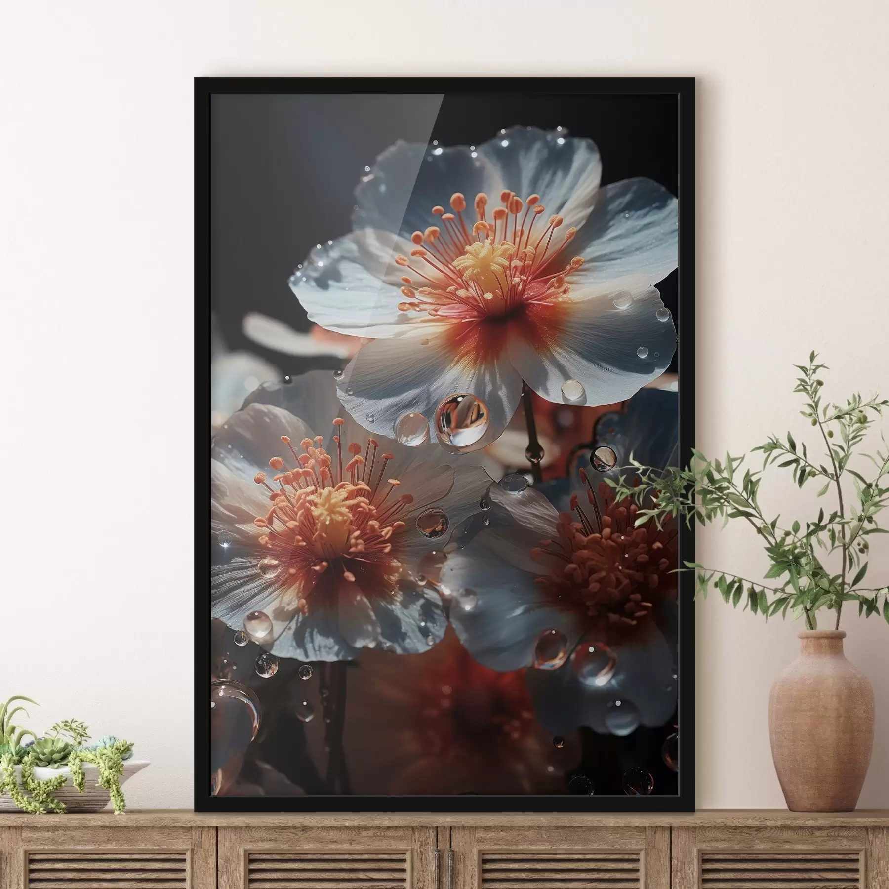 Papier peint Motif floral : beauté des pétales avec rosée sur fond sombre f45529