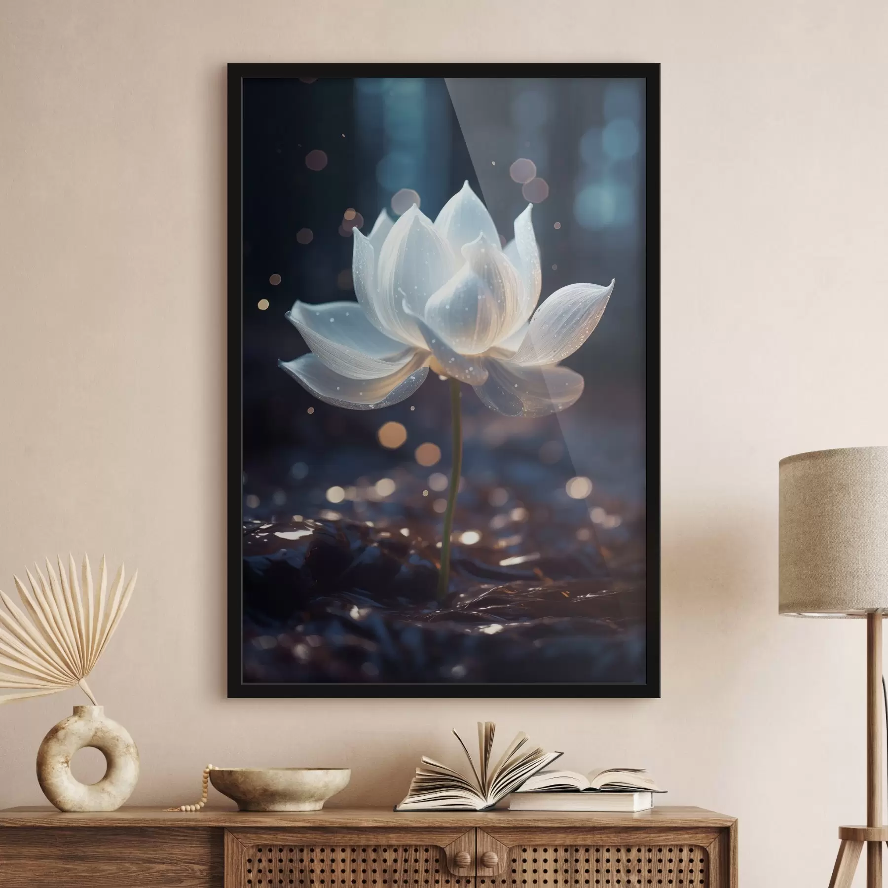 Papier peint Lotus frais : composition de fleurs sur fond sombre f45530