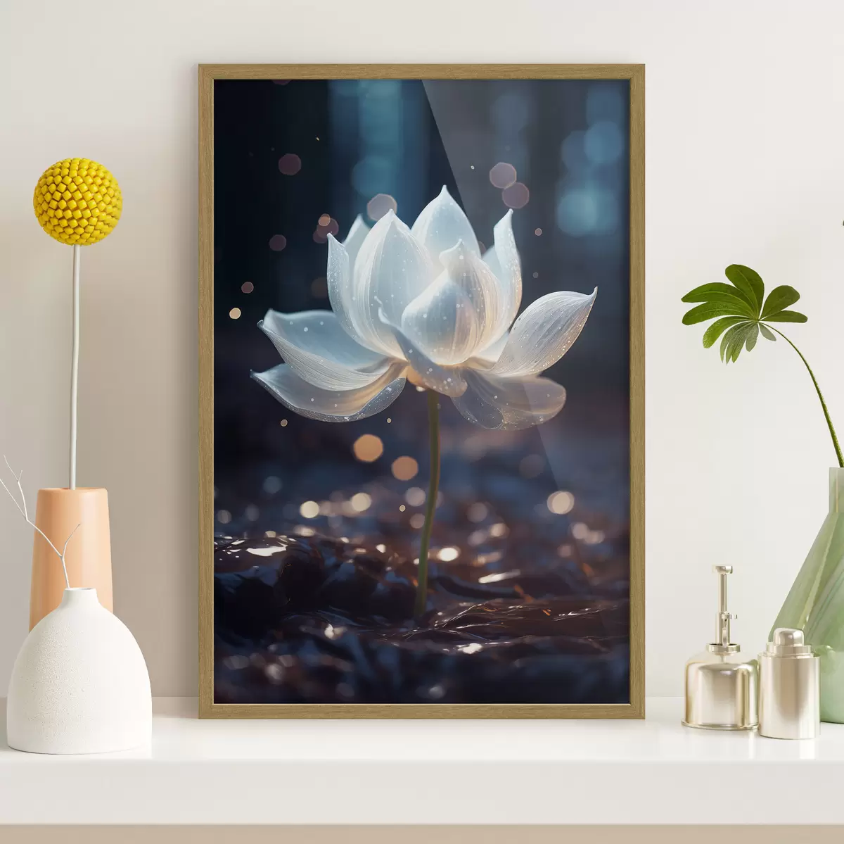 Poster Lotus frais : composition de fleurs sur fond sombre f45530