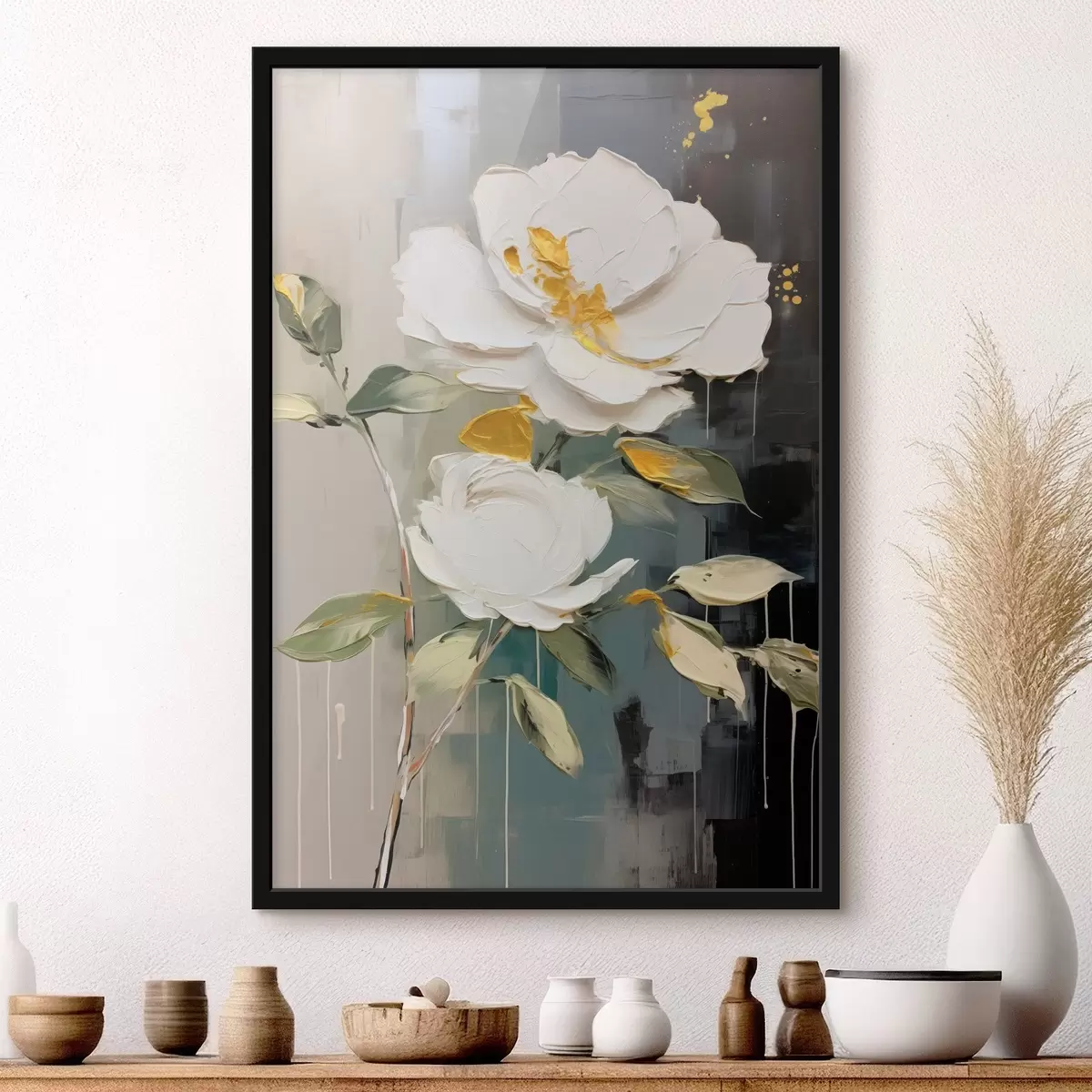 Poster Fleurs volumineuses : motif décoratif dans les tons clairs et foncés f45531
