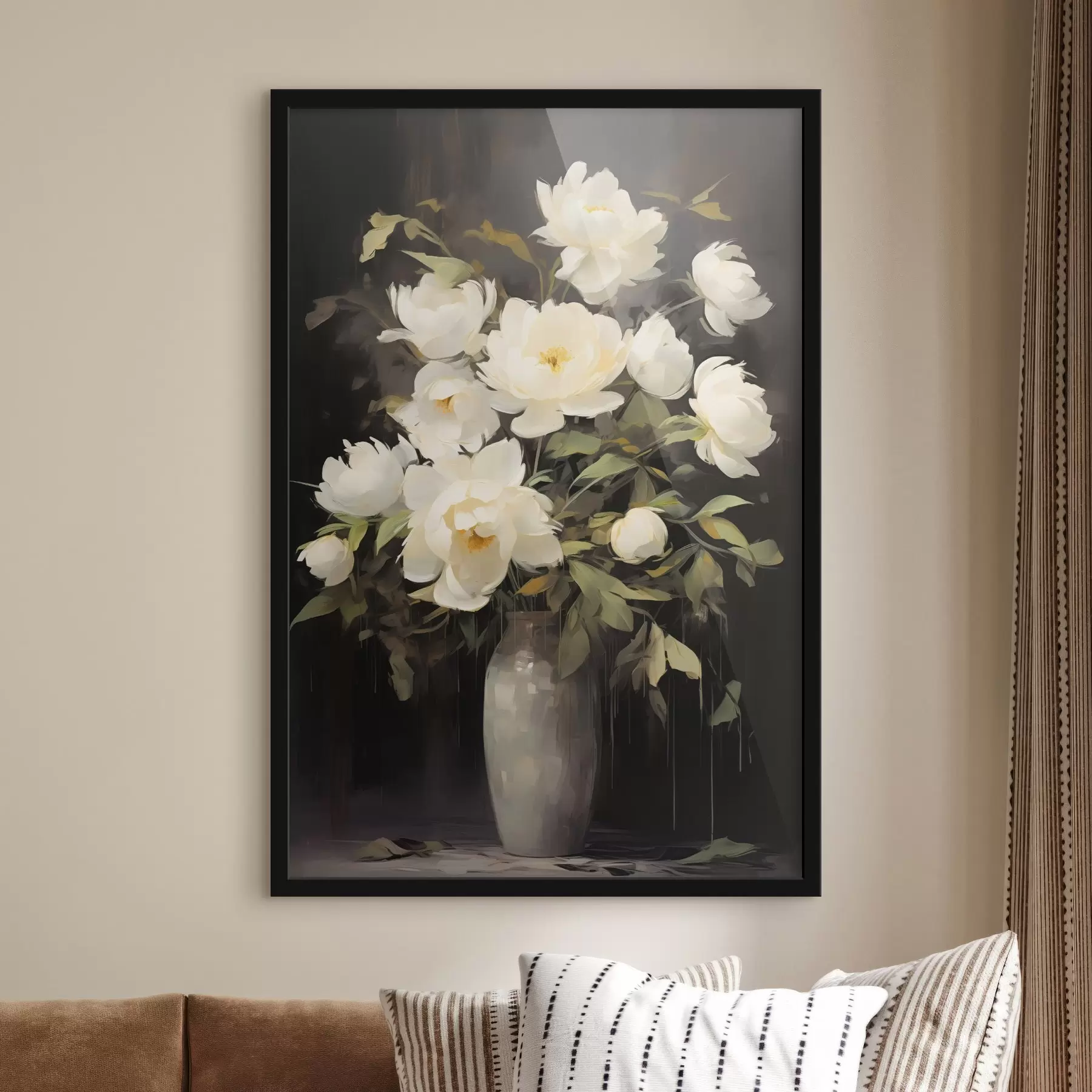 Papier peint Pivoines délicates dans un vase : composition florale dans le style de la peinture f45532