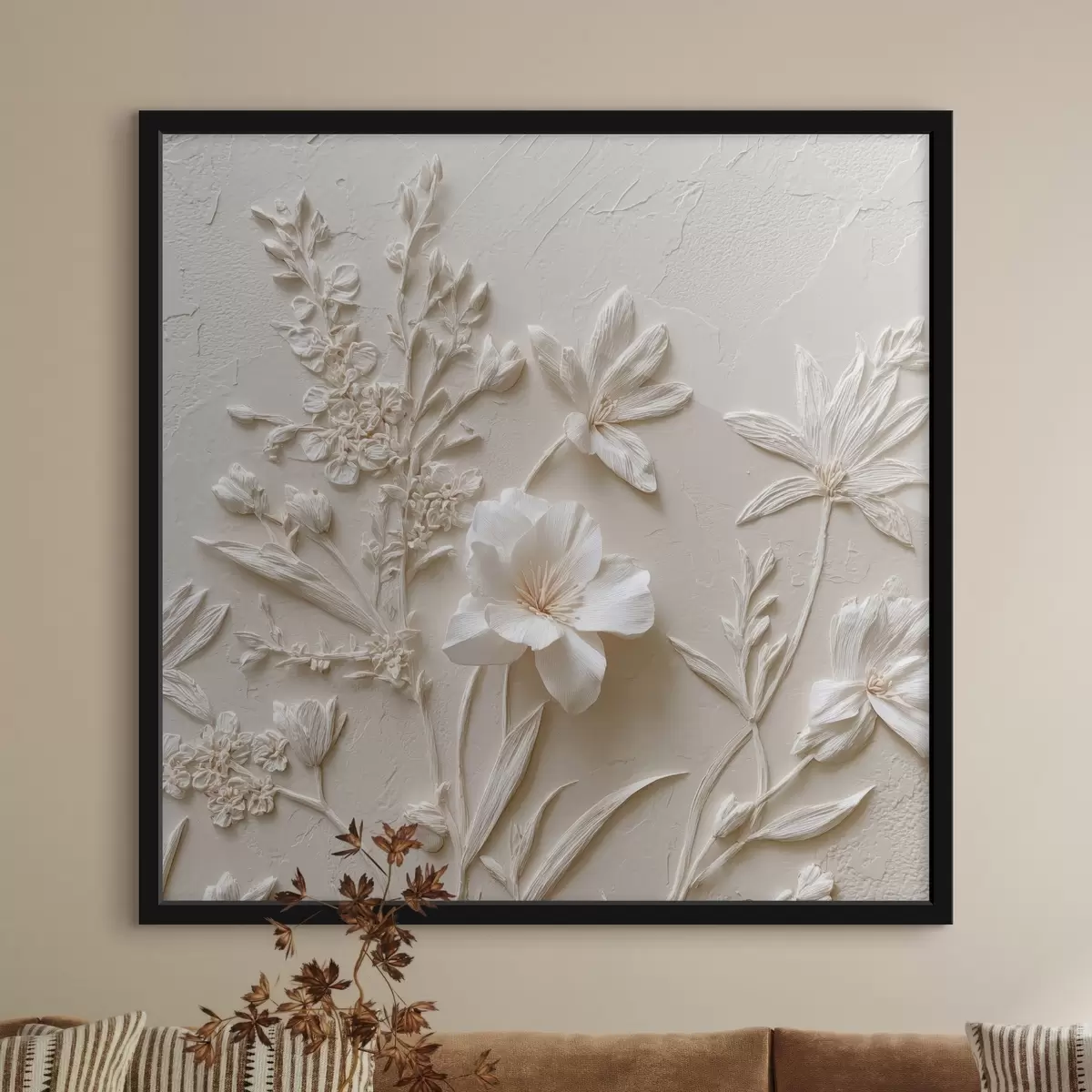 Poster Motif floral : style bas-relief avec des plantes sur un fond clair f45536