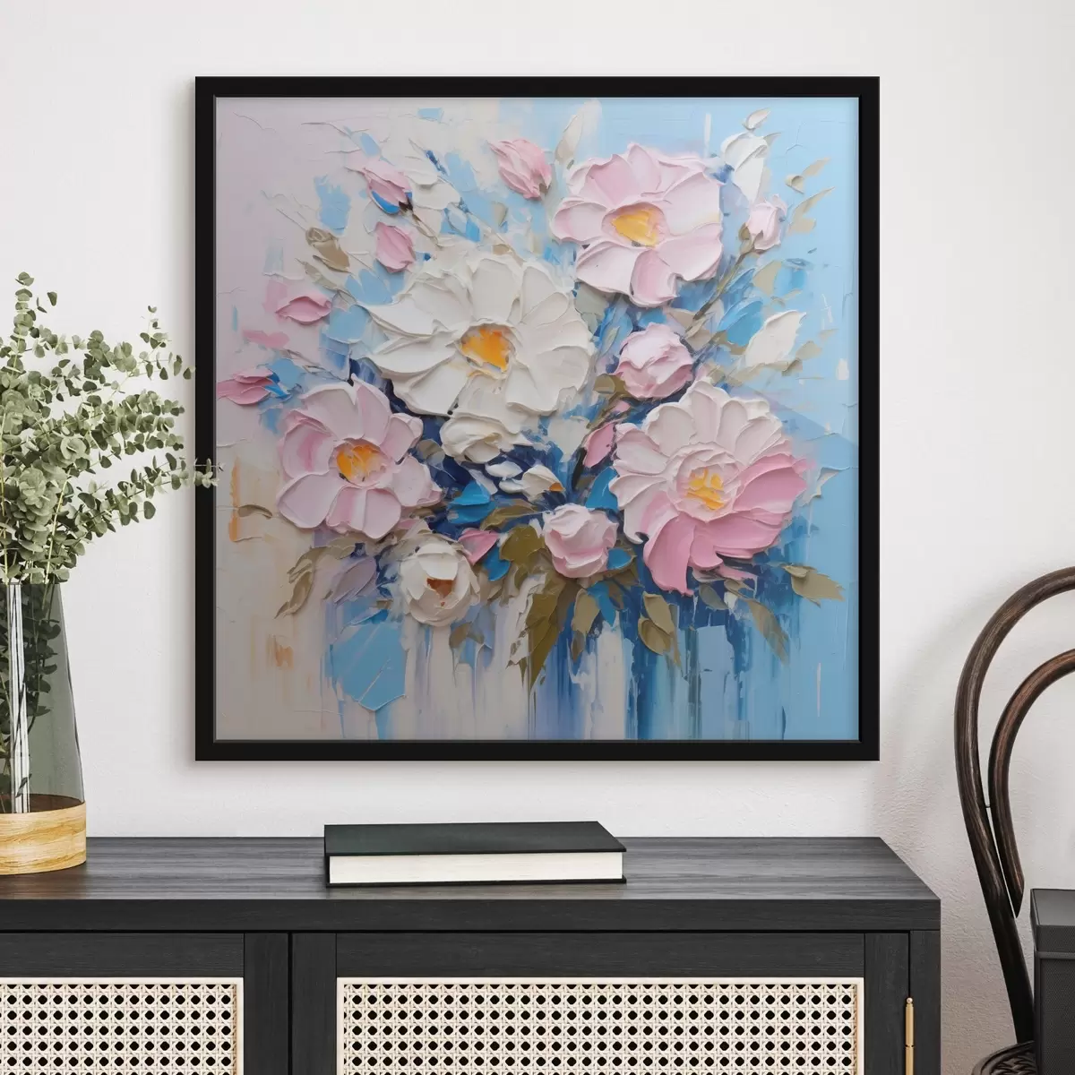 Poster Composition picturale dans les tons roses et bleus f45538