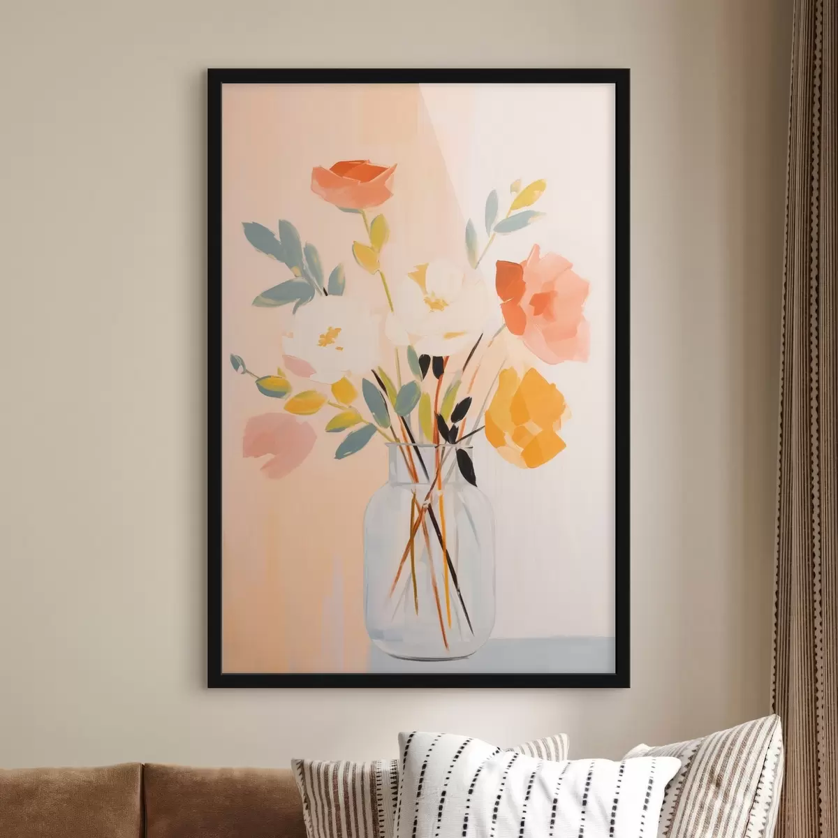 Poster Fleurs décoratives : bouquet abstrait dans un vase sur fond clair f45539