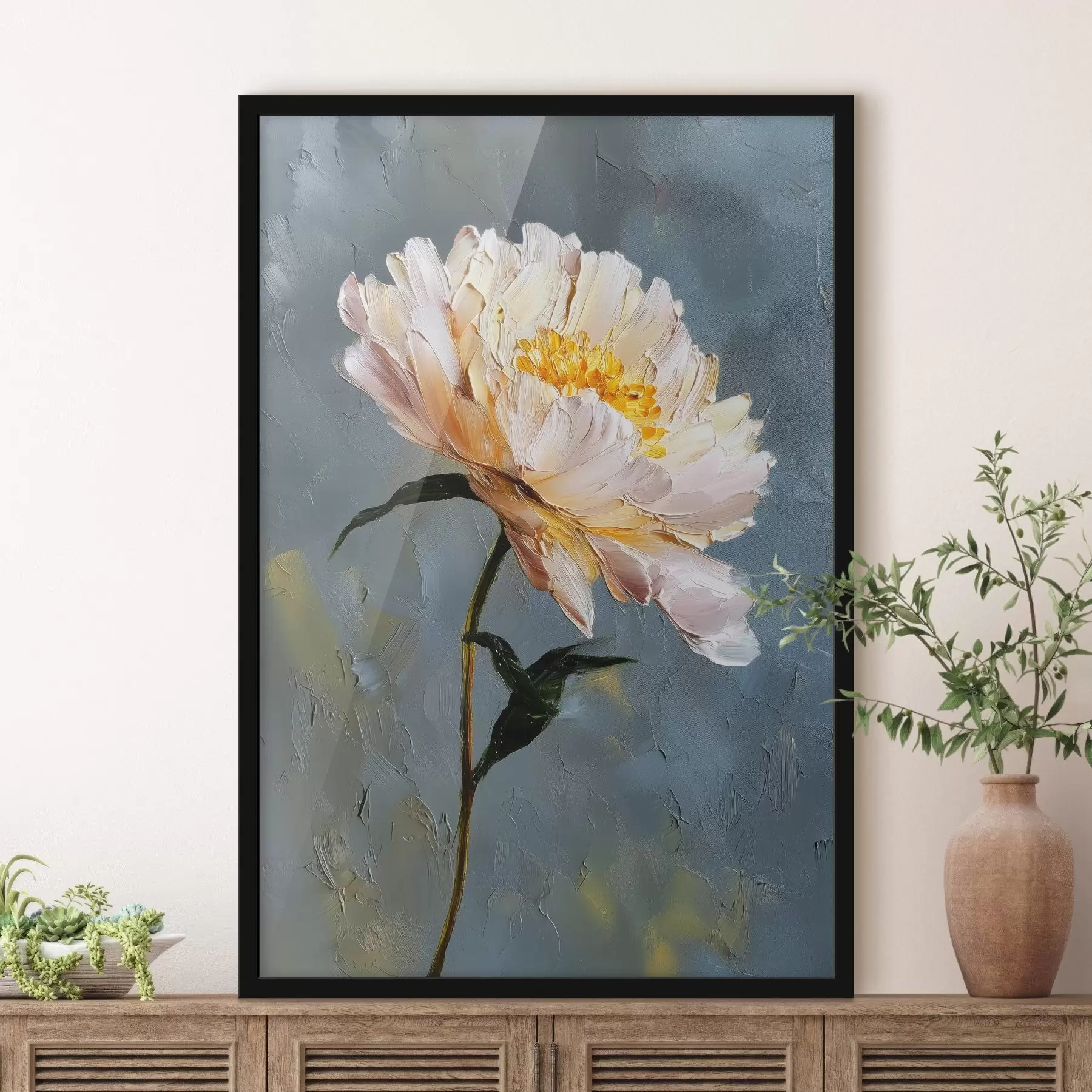 Papier peint Fleur abstraite : composition dans les tons bleus et gris f45542