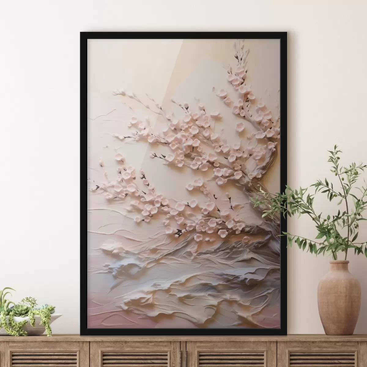 Poster Composition en relief de sakura dans des tons pastel f45544