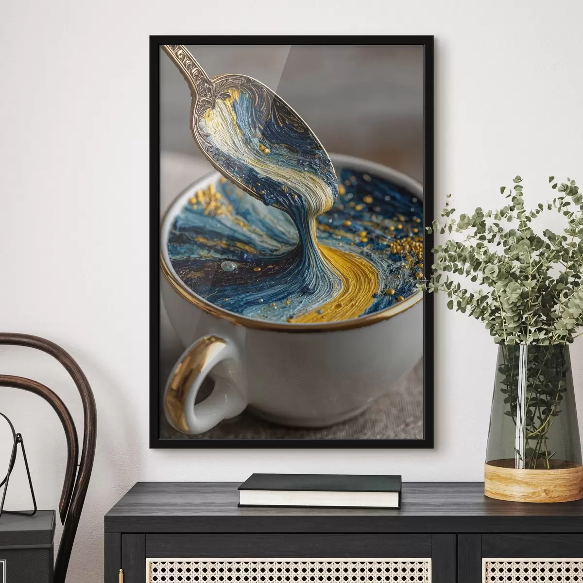 Poster Composition abstraite : couleurs mélangées dans une tasse dans le style de Van Gogh f45545