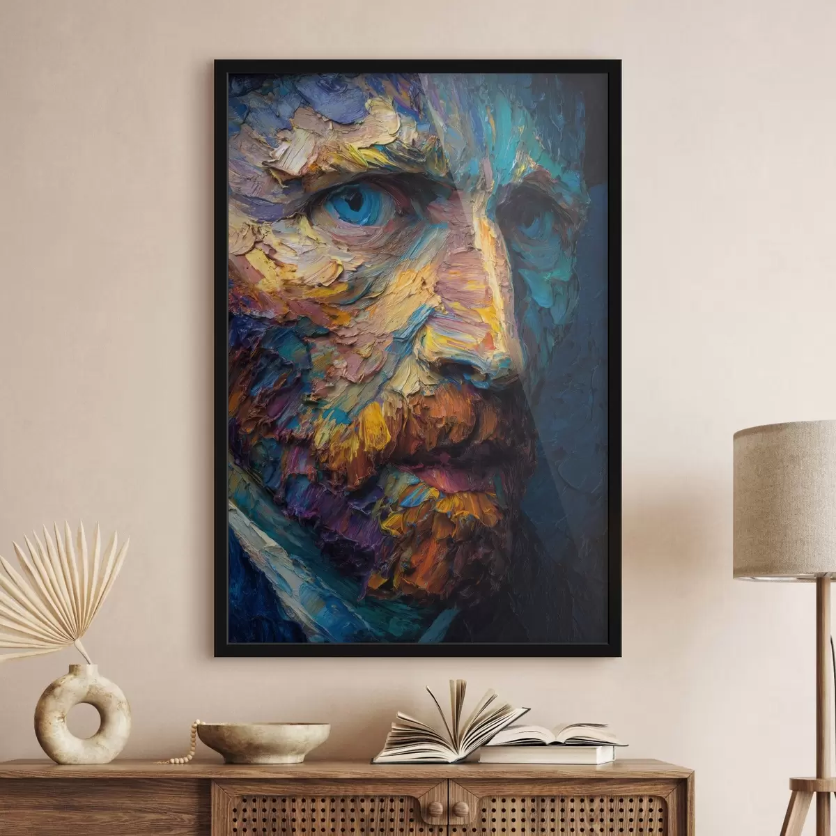 Poster Portrait décoratif de Van Gogh : peinture en relief dans les tons bleu et orange f45546