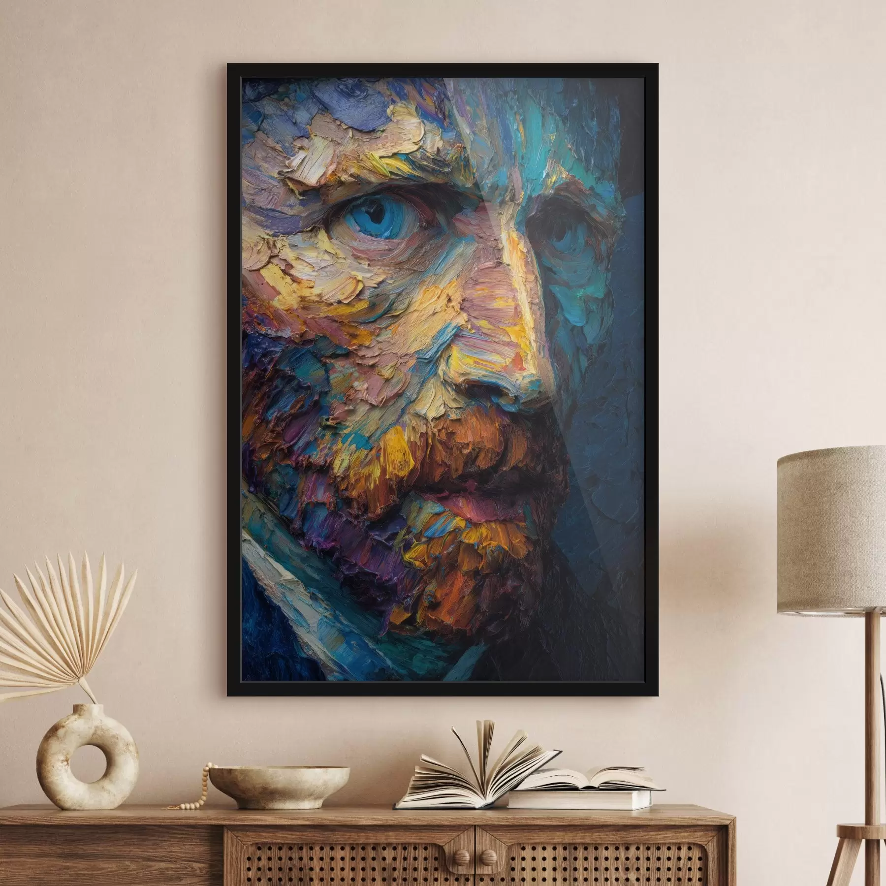 Papier peint Portrait décoratif de Van Gogh : peinture en relief dans les tons bleu et orange f45546