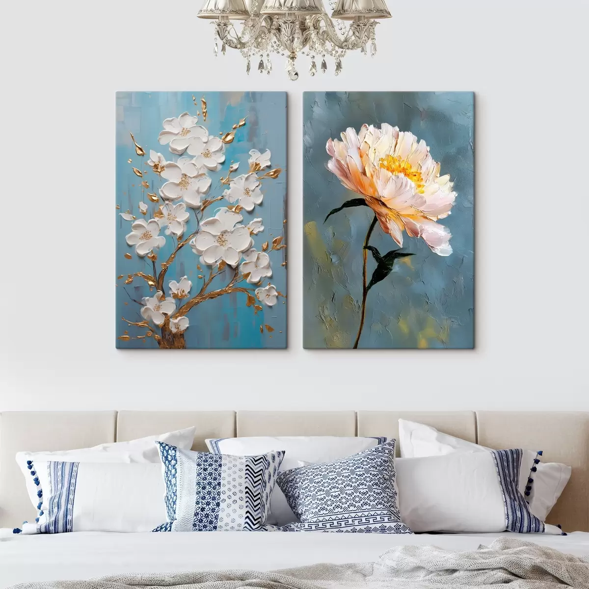Tableau Branche fleurie et pivoine : composition en relief m00637